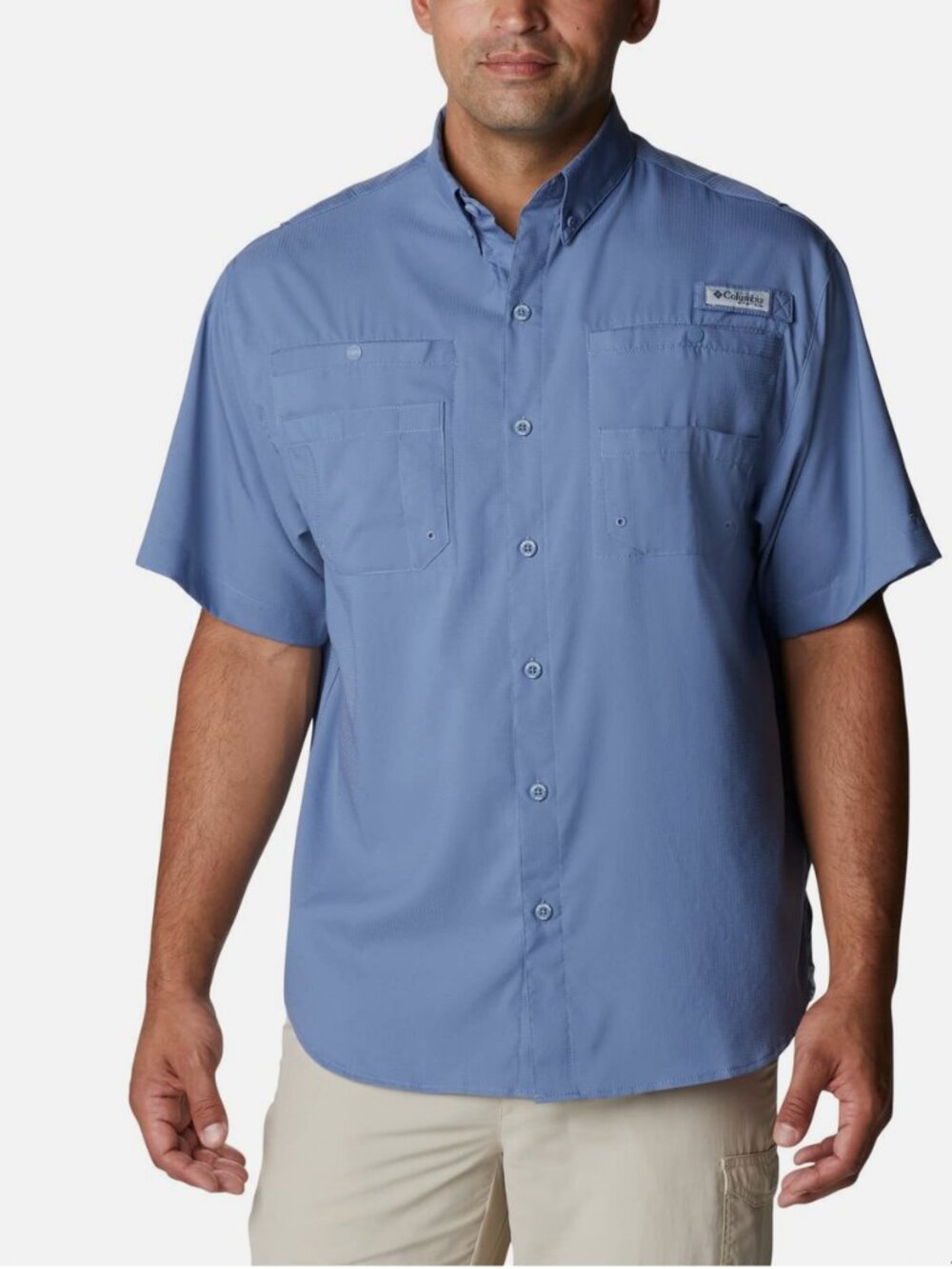Columbia Men’s Short-Sleeve Button-Down Shirt — XL Blue